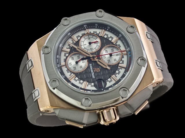 Two Tone 45mm Royal Oak Offshore Michael Schumacher Rubber Strap 26568 Quartz Grey Dial AP598