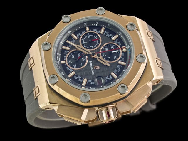 Rose Gold 45mm Royal Oak Offshore Michael Schumacher Rubber Strap 26568 Quartz Grey Dial AP600