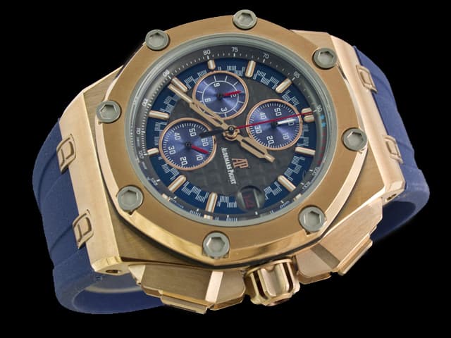 Rose Gold 45mm Royal Oak Offshore Michael Schumacher Rubber Strap 26568 Quartz Blue Dial AP603