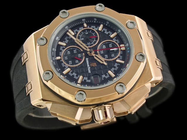 Rose Gold 45mm Royal Oak Offshore Michael Schumacher Rubber Strap 26568 Quartz Black Dial AP606