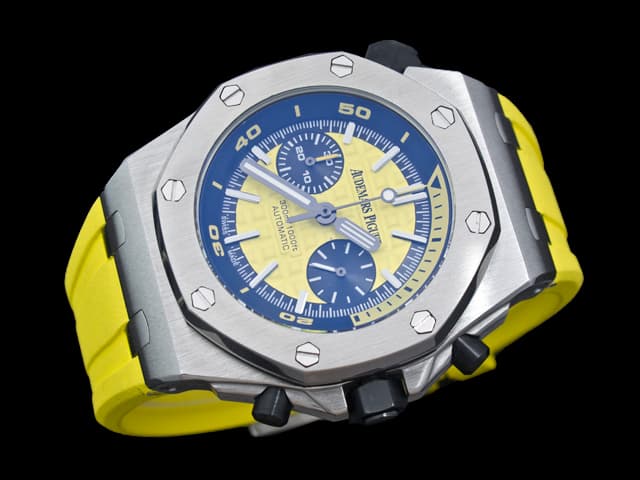 42mm Royal Oak Offshore Diver Rubber Strap 26703 Quartz Chronograph Yellow Dial AP677