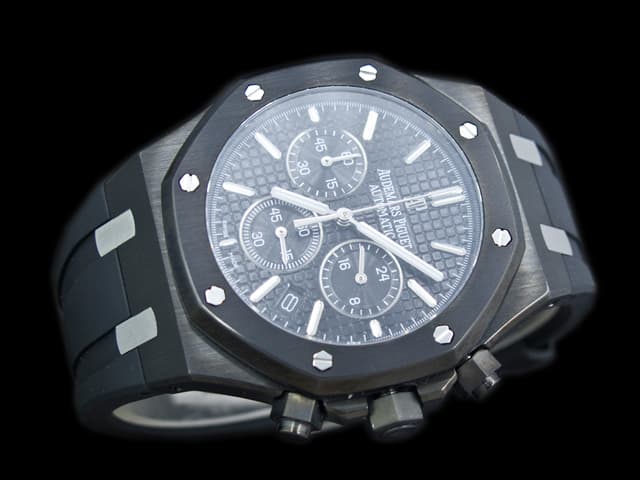 PVD 43mm Royal Oak Rubber Strap 26331 Quartz Chronograph Black Dial AP694