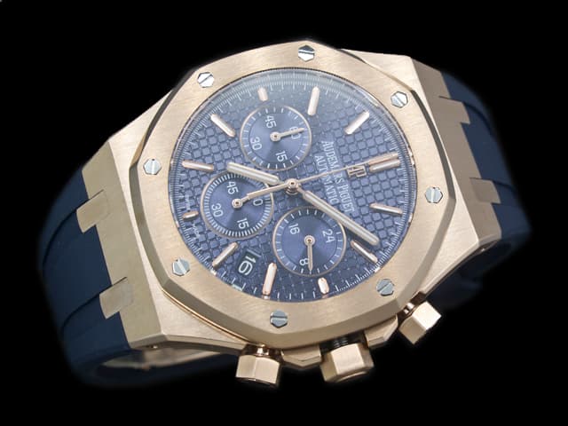 Rose Gold 43mm Royal Oak Rubber Strap 26331 Quartz Chronograph Blue Dial AP699