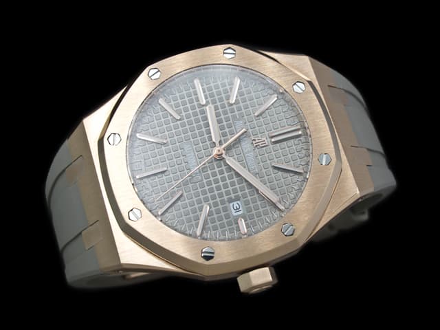 Rose Gold 42mm Royal Oak Rubber Strap 15300 Automatic Grey Dial AP716