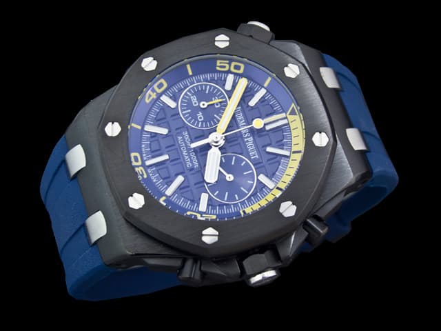 PVD 42mm Royal Oak Offshore Diver Rubber Strap 26703 Quartz Chronograph Blue Dial AP738