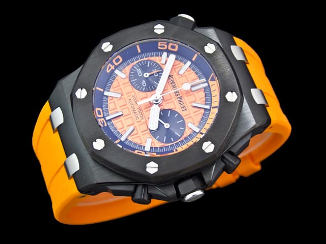 PVD 42mm Royal Oak Offshore Diver Rubber Strap 26703 Quartz Chronograph Orange Dial AP739