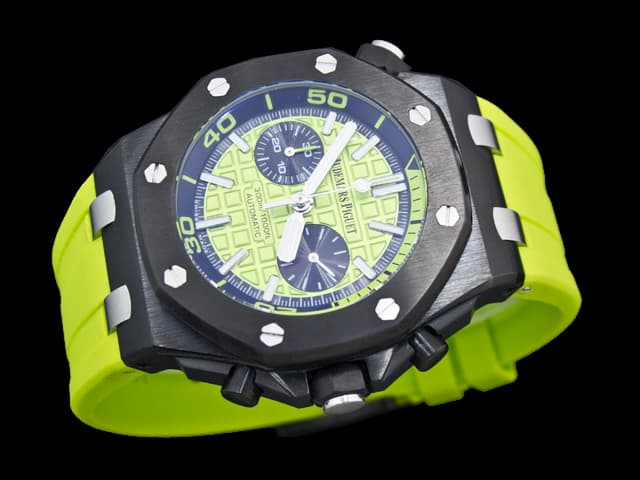 PVD 42mm Royal Oak Offshore Diver Rubber Strap 26703 Quartz Chronograph Green Dial AP740