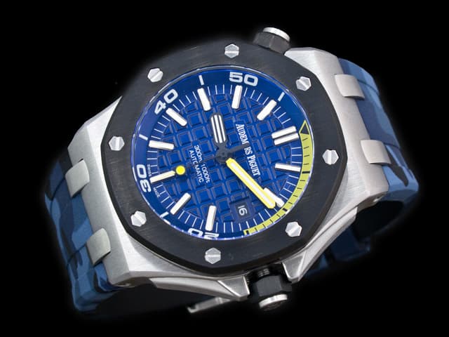 Two Tone 42mm Royal Oak Offshore Diver Camo Rubber Strap 15703 Automaitc Blue Dial AP795