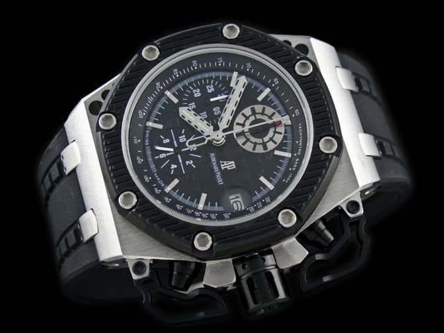 Two Tone 45mm Royal Oak Offshore Survivor Rubber Strap 26165 Quartz Black Dial AP836