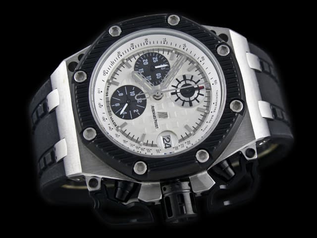 Two Tone 45mm Royal Oak Offshore Survivor Rubber Strap 26165 Quartz White Dial AP837