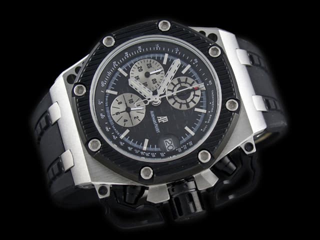 Two Tone 45mm Royal Oak Offshore Survivor Rubber Strap 26165 Quartz Black Dial AP838