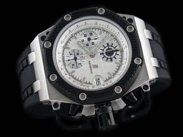 Two Tone 45mm Royal Oak Offshore Survivor Rubber Strap 26165 Quartz White Dial AP839