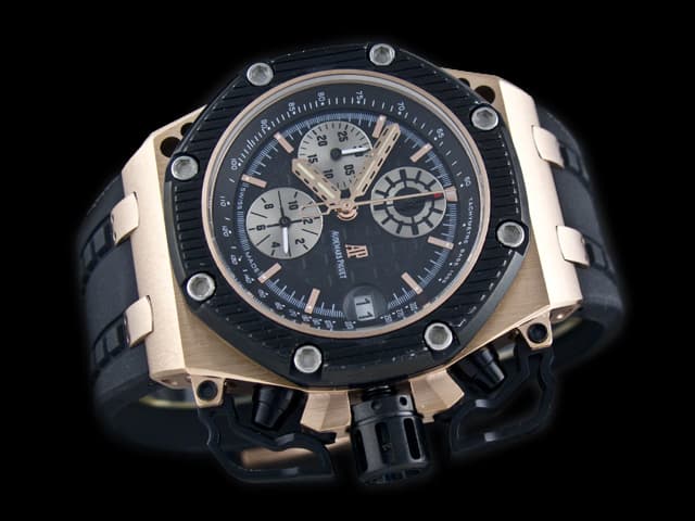 Two Tone 45mm Royal Oak Offshore Survivor Rubber Strap 26165 Quartz Black Dial AP843