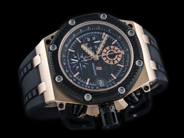 Two Tone 45mm Royal Oak Offshore Survivor Rubber Strap 26165 Quartz Black Dial AP844