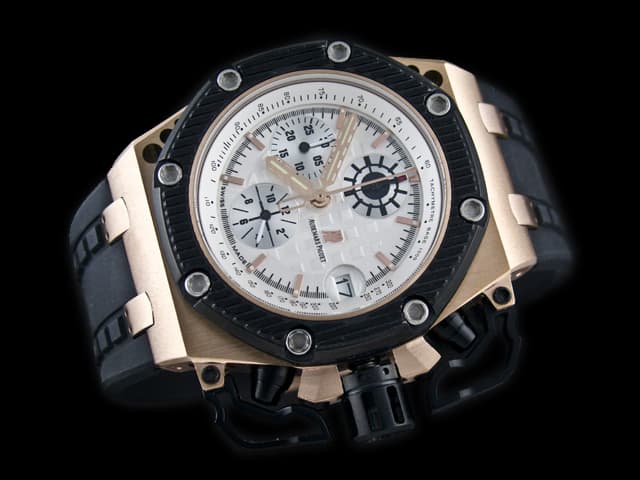 Two Tone 45mm Royal Oak Offshore Survivor Rubber Strap 26165 Quartz White Dial AP845