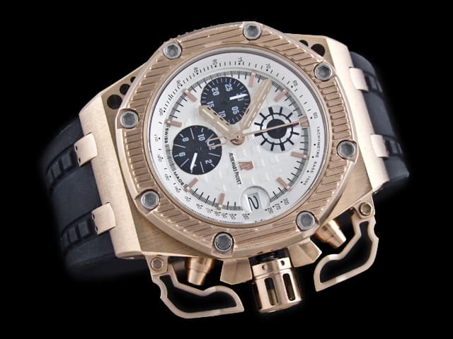 Rose Gold 45mm Royal Oak Offshore Survivor Rubber Strap 26165 Quartz White Dial AP846