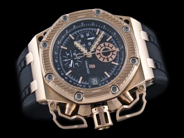 Rose Gold 45mm Royal Oak Offshore Survivor Rubber Strap 26165 Quartz Black Dial AP847