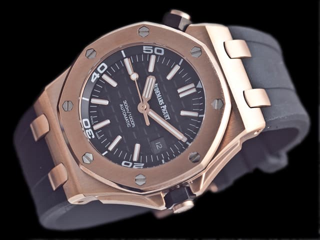 Rose Gold 42mm Royal Oak Offshore Diver Rubber Strap 15710 Automaitc Black Dial AP858