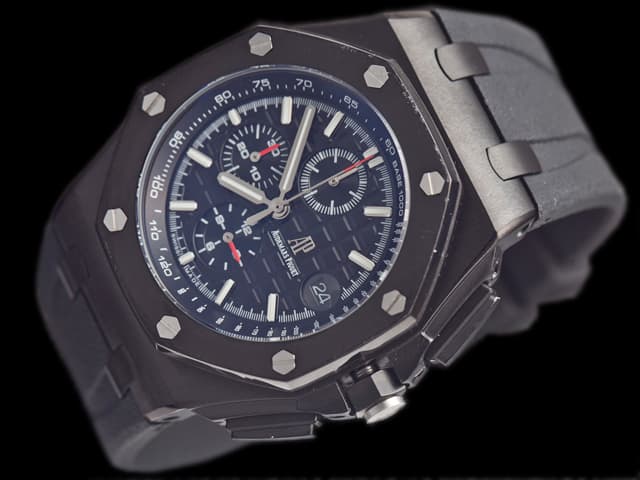 PVD 44mm Royal Oak Offshore Rubber Strap 26405 Quartz Black Dial AP875