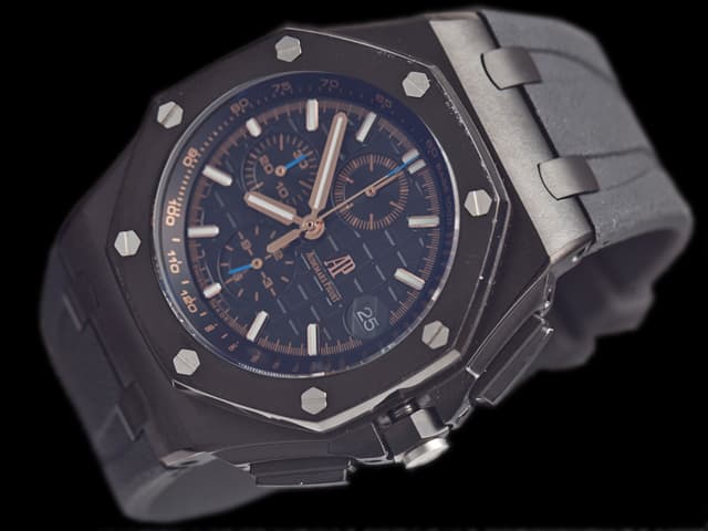 PVD 44mm Royal Oak Offshore Rubber Strap 26405 Quartz Black Dial AP876