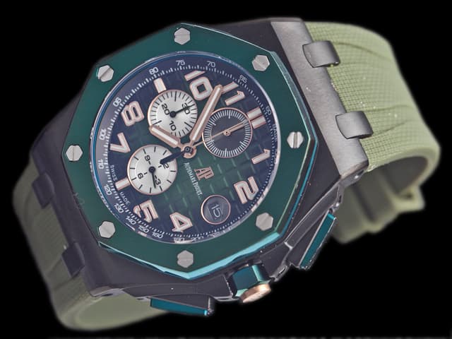 PVD 44mm Royal Oak Offshore Rubber Strap 26405 Quartz Green Dial AP878