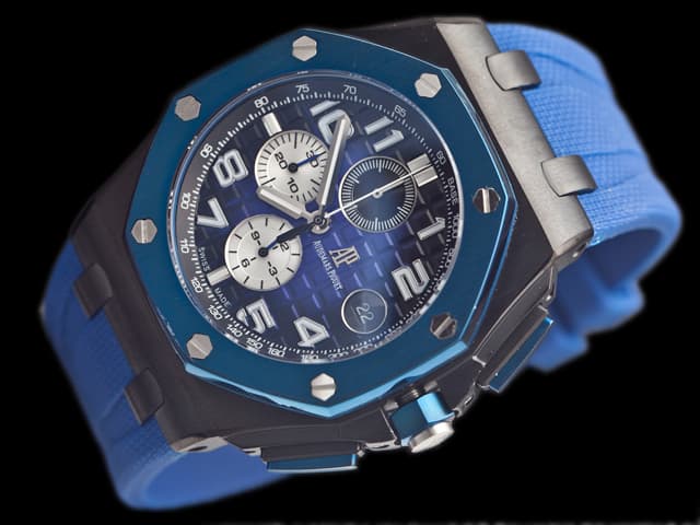 PVD 44mm Royal Oak Offshore Rubber Strap 26405 Quartz Blue Dial AP879