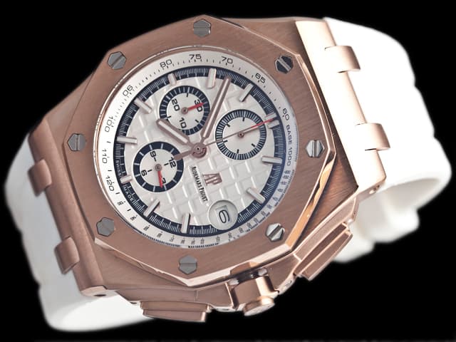 Rose Gold 44mm Royal Oak Offshore Rubber Strap 26408 Quartz White Dial AP883