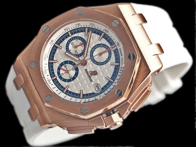 Rose Gold 44mm Royal Oak Offshore Rubber Strap 26408 Quartz White Dial AP884