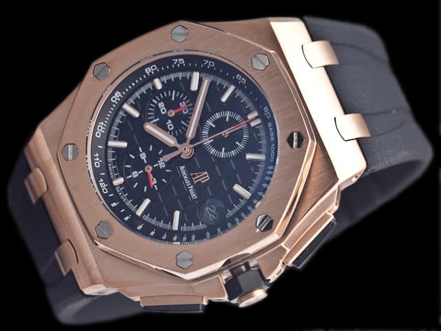 Rose Gold 44mm Royal Oak Offshore Rubber Strap 26408 Quartz Black Dial AP886