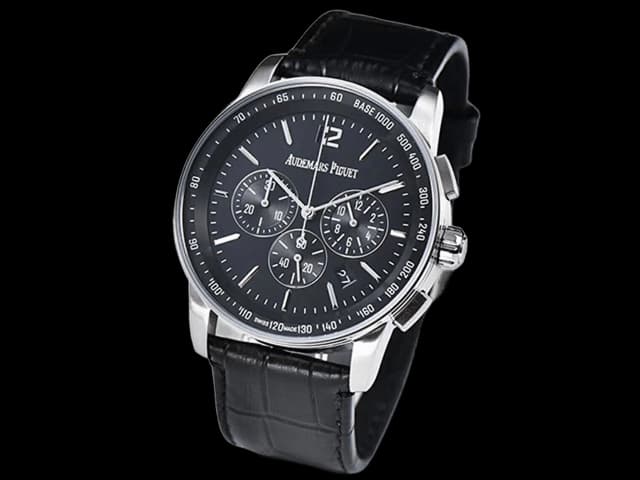 41mm Code 11.59 Leather Strap Quartz Chronograph Black Dial AP921