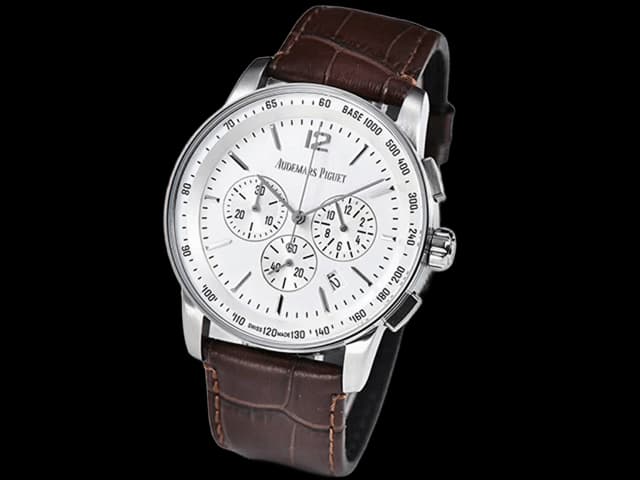 41mm Code 11.59 Leather Strap Quartz Chronograph White Dial AP922