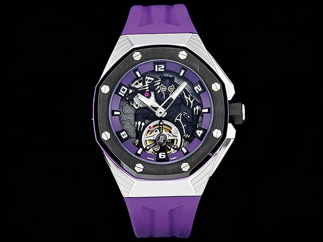 43mm Royal Oak Concept Black Panther Rubber Strap Tourbillon Purple Dial AP933