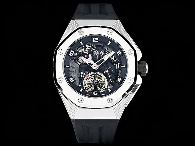 43mm Royal Oak Concept Black Panther Rubber Strap Tourbillon Black Dial AP934