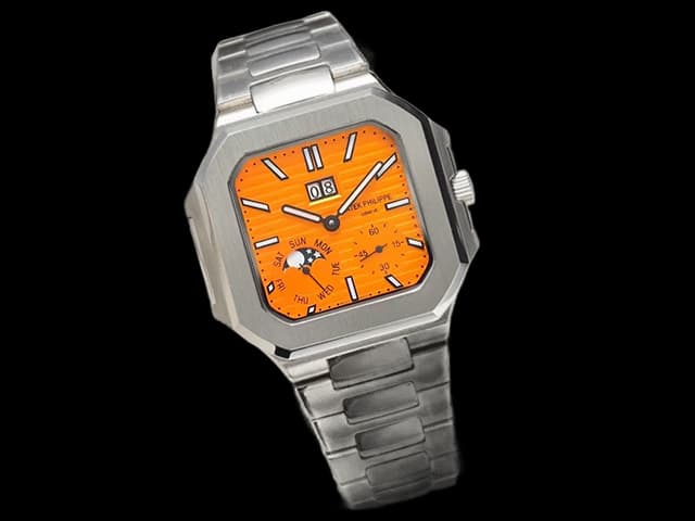 45mm Cubitus 5822 Grand Date Day Moon Phases Automatic Steel Orange Dial PP401